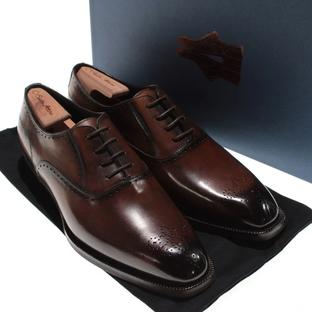 Di Bianco NWB Oxford Dress Shoes Size 42.5 (US 9.5) Brown Leather Made in Italy